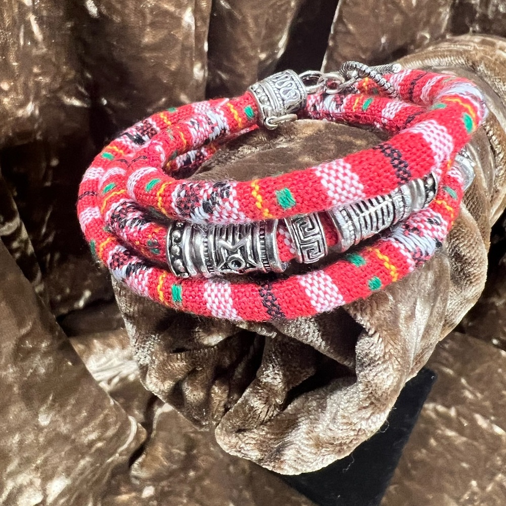 Fabric Wrap with Silver Plated Spacers fits a 7” inch Wrist Can Add Wrap☑️